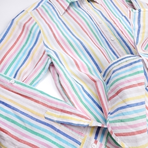 New Lands' End White Striped Cotton Linen Top S - Picture 7 of 16